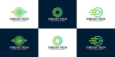 circuittechnologie logo inspiratie, draaiende technologie en dataverbinding vector