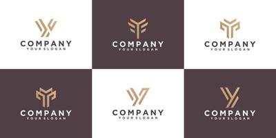 verzameling y-logo's met lijnstijlen en gouden kleuren voor bedrijfsadvies, financieel vector
