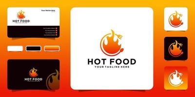pittig warm eten logo ontwerp en visitekaartje vector