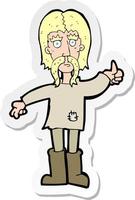 sticker van een cartoon-hippieman die zijn duim omhoog symbool geeft vector