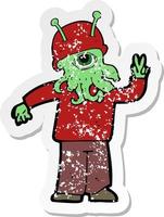 retro noodlijdende sticker van een cartoon ruimte alien vector