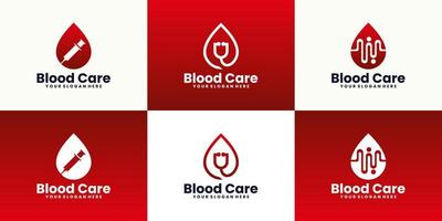 verzameling van inspiratie voor het ontwerpen van logo's voor bloeddonaties vector