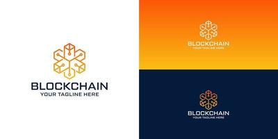 geometrische blockchain technologie logo ontwerp inspiratie vector