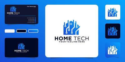 tech house-logo met datachip en visitekaartjeconcept vector