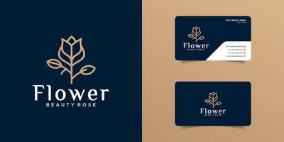 roze bloem logo met omtrek ontwerpsjabloon en visitekaartje vector