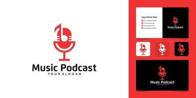 muziek podcast logo ontwerpsjabloon en visitekaartje vector