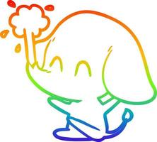 regenbooggradiënt lijntekening schattige cartoon olifant die water spuit vector