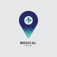medische locatie creatieve medische kliniek en gezondheidszorg concept logo ontwerpsjabloon vector