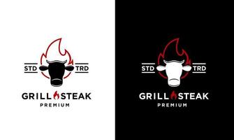 barbecue grill eten rundvlees en biefstuk logo vector