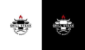 barbecue grill eten rundvlees en biefstuk logo vector