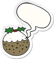 cartoon kerstpudding en tekstballon sticker vector