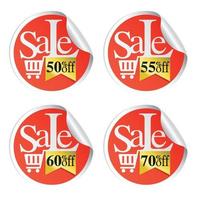 sale stickers met winkelwagen 50,55,60,70 procent korting vector