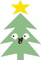 egale kleur retro cartoon kerstboom vector