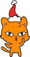 lijntekening van een kat met een kerstmuts vector
