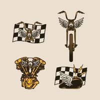 set handgetekende vintage stijl motorfiets en garage logo badge vector
