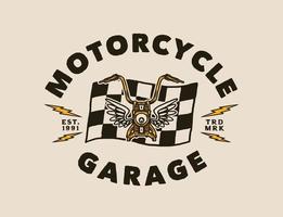 handgetekende vintage stijl van motorfiets en garage logo badge vector