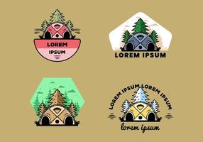 grote familietent en pijnbomen illustratie badge ontwerp vector