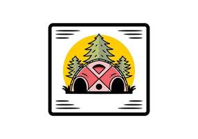 grote familietent en pijnbomen illustratie badge ontwerp vector