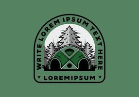 grote familietent en pijnbomen illustratie badge ontwerp vector