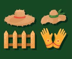 vier pictogrammen voor tuinaccessoires vector