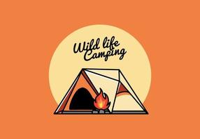 driehoek camping tent en vreugdevuur illustratie ontwerp vector