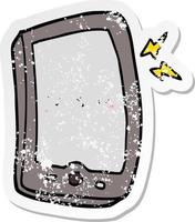 verontruste sticker van een schattige cartoon mobiele telefoon vector