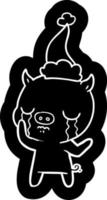 cartoon icoon van een huilend varken met een kerstmuts vector