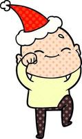 vrolijke stripboekstijlillustratie van een kale man met een kerstmuts vector