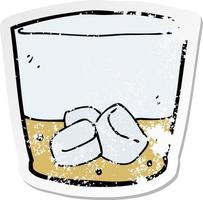 retro noodlijdende sticker van een cartoon whisky in glas vector