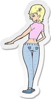 sticker van een cartoon mooi meisje in jeans en tee vector