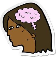 sticker van een cartoon vrouwelijk hoofd met hersensymbool vector