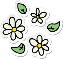 sticker van een eigenzinnige, met de hand getekende cartoonbloemen vector