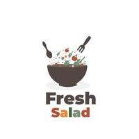 kom illustratie logo met een bos verse salade vector