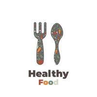 gezond voedsel lepel en vork illustratie logo vector