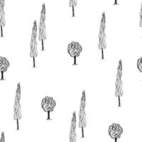 vector naadloze pettern met struiken en bomen in de hand getekende afbeeldingsstijl.