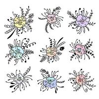 kleurrijke set pastelkleurige bloemen in prachtige doodle-stijl. vector