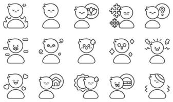 set van vector iconen met betrekking tot gevoel. bevat iconen als boos, verveeld, kalm, kraan, koud, verward en meer.