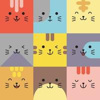 set van verschillende avatars van gezichtsuitdrukkingen van katten. schattige schattige baby dierlijke hoofd vectorillustratie. eenvoudig ontwerp van gelukkig lachend dierlijk beeldverhaal gezicht emoticon. afbeeldingen en kleurrijke achtergronden. vector