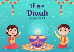 indiaan vieren diwali dag achtergrond sjabloon hand getekende cartoon vlakke afbeelding vector