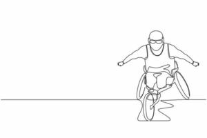 continu één lijntekening gehandicapte race mannelijke atleet rolstoel sportcompetitie. kampioenschap voor gehandicapten. hobby's en interesses van mensen met een handicap. enkele lijn tekenen ontwerp vector