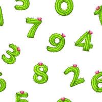 naadloos patroon met cactusnummers voor ui-spel, school. vectorillustratie textuur achtergrond kind met nummers met een bloem. vector
