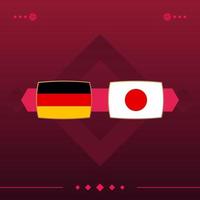 duitsland, japan wereld voetbal 2022 wedstrijd versus op rode achtergrond. vector illustratie