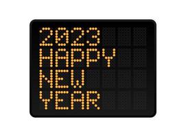 gelukkig nieuwjaar 2023 vectorillustratie. led digitale alfabet stijl tekst met gloeiende stippen. abstract concept grafisch element vector