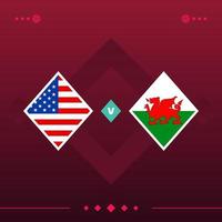 usa, wales wereld voetbal 2022 wedstrijd versus op rode achtergrond. vector illustratie