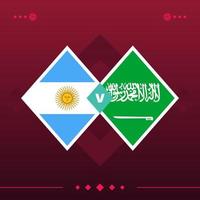 argentinië, saoedi-arabië wereld voetbal 2022 wedstrijd versus op rode achtergrond. vector illustratie