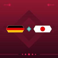 duitsland, japan wereld voetbal 2022 wedstrijd versus op rode achtergrond. vector illustratie