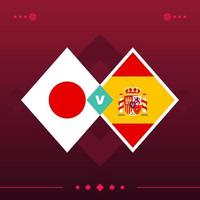 japan, spanje wereld voetbal 2022 wedstrijd versus op rode achtergrond. vector illustratie