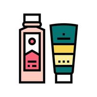 schil en gezicht scrub gel container en peeling zeep fles kleur pictogram vectorillustratie vector