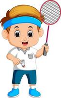 jonge jongen die badminton speelt vector