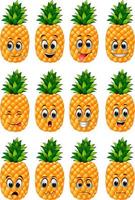 ananas met verschillende emoticons vector